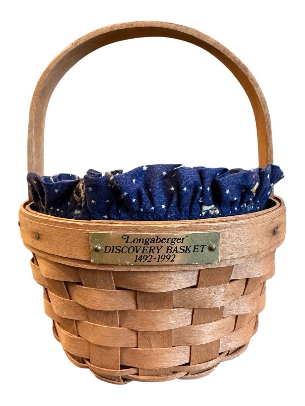 Longaberger Brown Woven Basket with Navy Star Liner